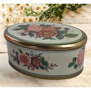 Vintage Meister Collectible Floral Oval Tin Made In Brazil 50.152